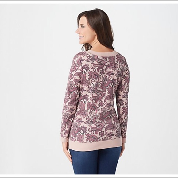 Denim&Co Printed Waffle Long-Sleeve Top Medium - Picture 3 of 4